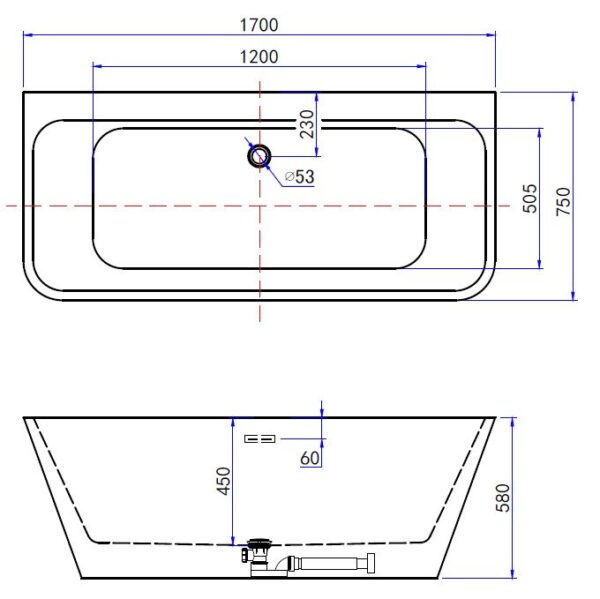 Bad 1700x750mm back-to-wall wit glans - Afbeelding 4