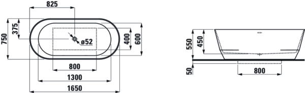 Laufen Pro bad vrijstaand 1650x750mm - Afbeelding 3